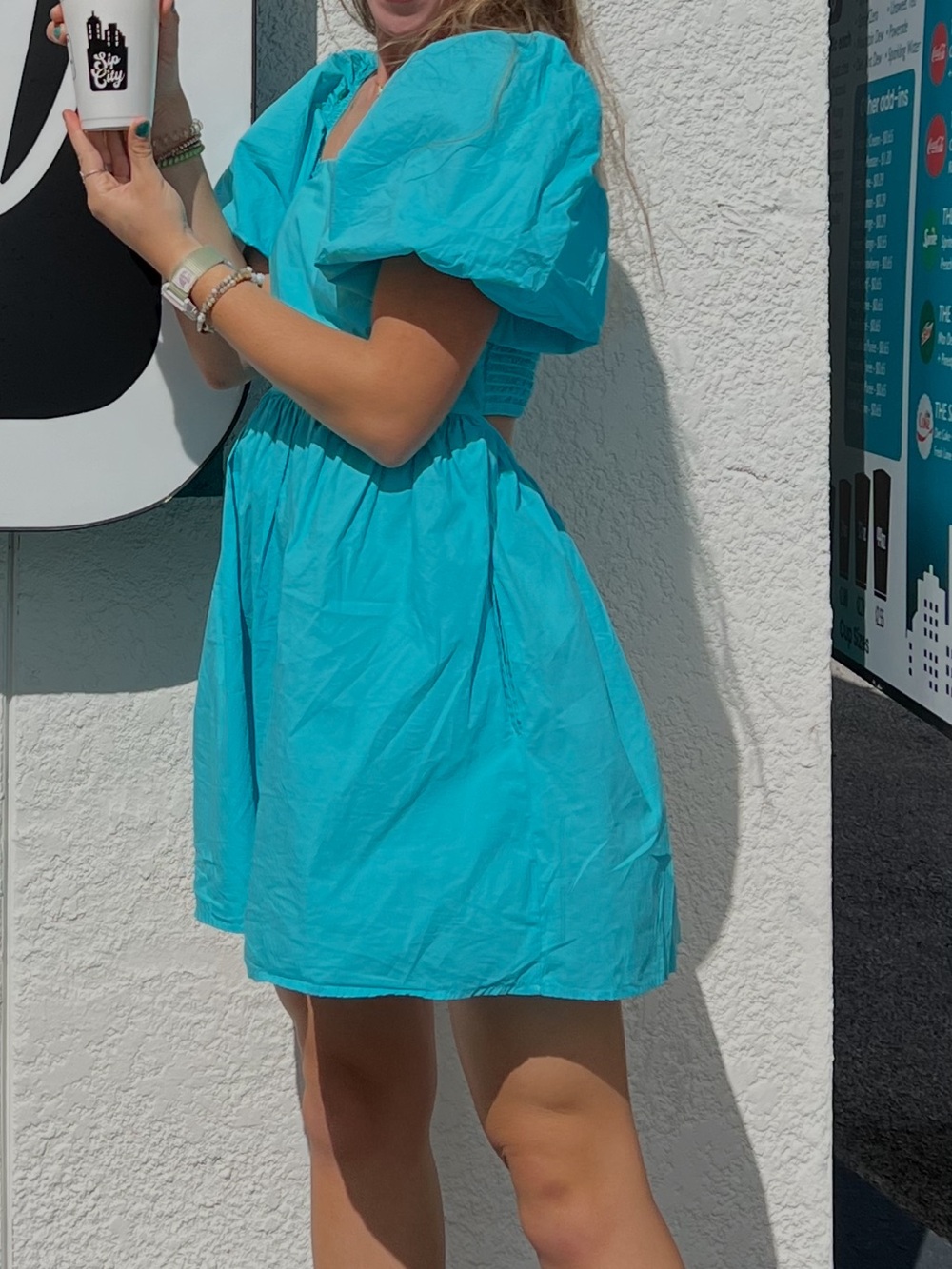 A New Day Blue Puff-Sleeve Mini Dress